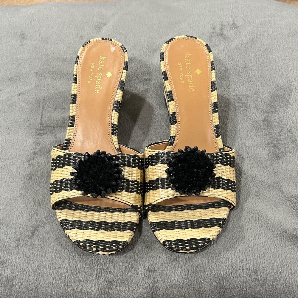 Kate Spade Black and Cream Woven Mules